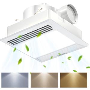 FASDUNT 2-in-1 Bathroom Exhaust Fan with LED Light, Powerful Ventilation & Ultra Quiet, 3000K/4000K/5000K Adjustable Colors Lights, Easy to Install, Bathroom Fans for Home, Bath, Hotel, Etc. (Multi Light-White)