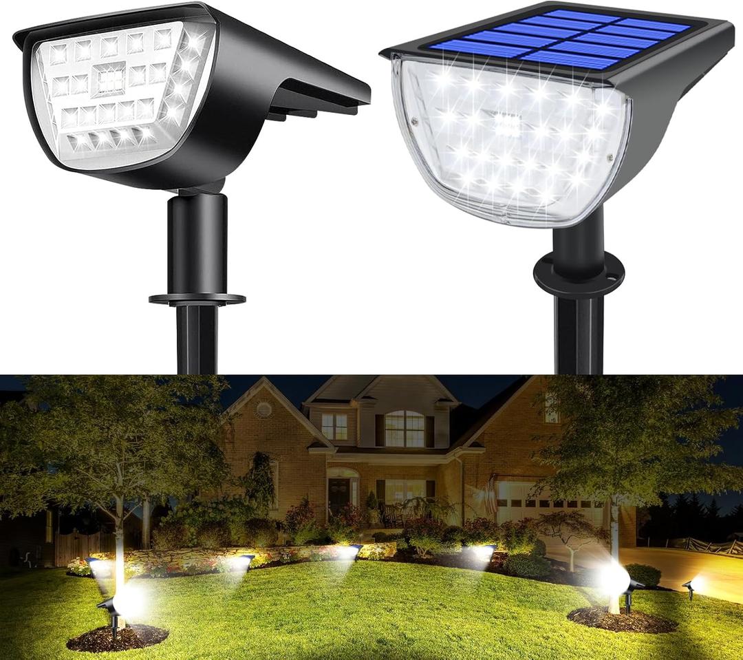32 LED Solar Spot Lights Outdoor, In-Ground Flood Lights IP65 Waterproof, 3 Modes Landscape Lighting for Garden Pathway, Driveway, Fence Decor 2 Pack (Cool White)