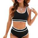 DaiLiWei High Waisted Bikini Sets for Women Two Piece Tummy Control Swimsuit Full Coverage Teens Swimming Suits 2025 Black.XL