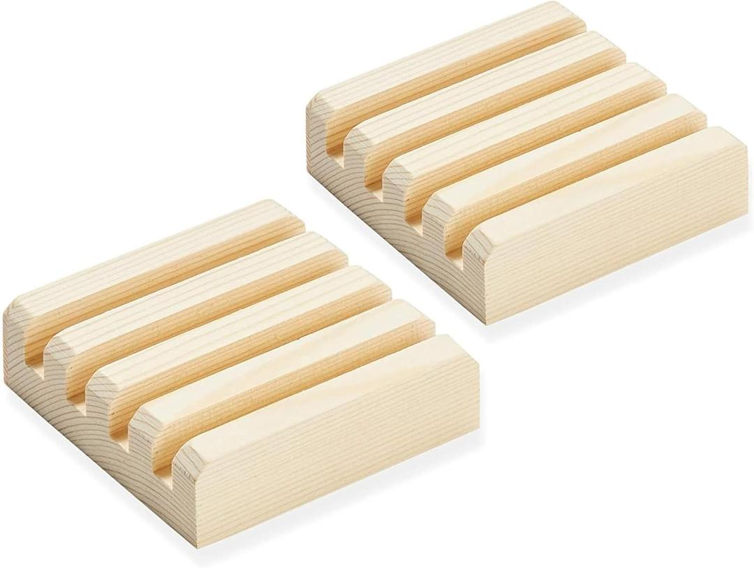 Juvale Wood Coaster Holders - 2-Pack Square Coaster Display Stand Hold Up to 4 Coasters, 3.9-Inch - for Kitchen, Dining Table, Home Decoration, Housewarming Gift
