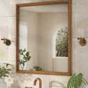 Axeman 30x36 Wood Wall Mirror, Rustic Bathroom Mirror, Vintage Wall Mounted Mirror Tempered Glass with Beaded Wooden Frame for Farmhouse Living Room Vanity Bedroom Entryway, Bronze