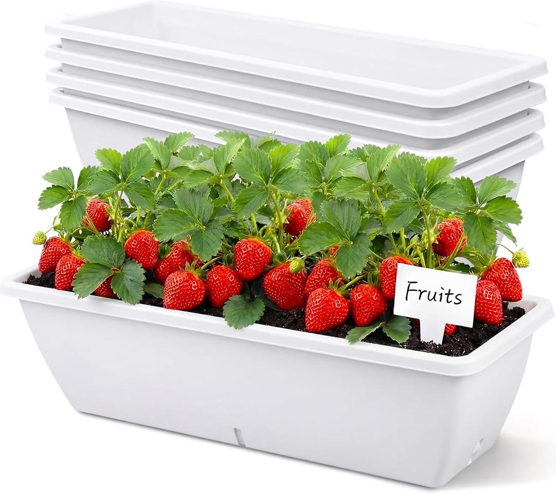 Window Boxes Planters 24 Inch Plastic, White, 4 Pcs