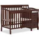 Dream On Me Jayden 4in1 Mini Convertible Baby Crib & Changer with Storage in Espresso, Pinewood, GreenGuard Gold & BSA, 1 Mattress Pad, 3 Mattress Heights, Converts to Mini Day & Twin-Size Bed