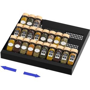 Expandable Metal Spice Drawer Organizer,3-Tier Slanted Seasoning Jars Tray for Kitchen Cabinet Drawers Insert/Countertop (Jars not included)-3Tier,1pack/Black