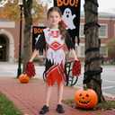 Cheerleader Costume Girls with Pompoms Red Bow Horror Scary Dresses Bloody Outfit Gift for Halloween Party Cosplay (L)