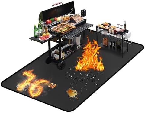 76 ×52 inches Under Grill Mat for Outdoor Grill/ Fireproof Grill Pad for Fire Pit, Double-Sided Indoor Fireplace Mat Fire Pit Mat, Oil-Proof Waterproof BBQ Grill Mats Pad for Deck and Patio Gas Grills
