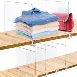 Consevisen Shelf Dividers for Closet Organization and Storage, 6 Pack Acrylic Clear Closet Shelf Dividers for Wood Shelves, Vertical Sweater Handbag Purse Organizer for Bedroom Kitchen Office (12"x8")