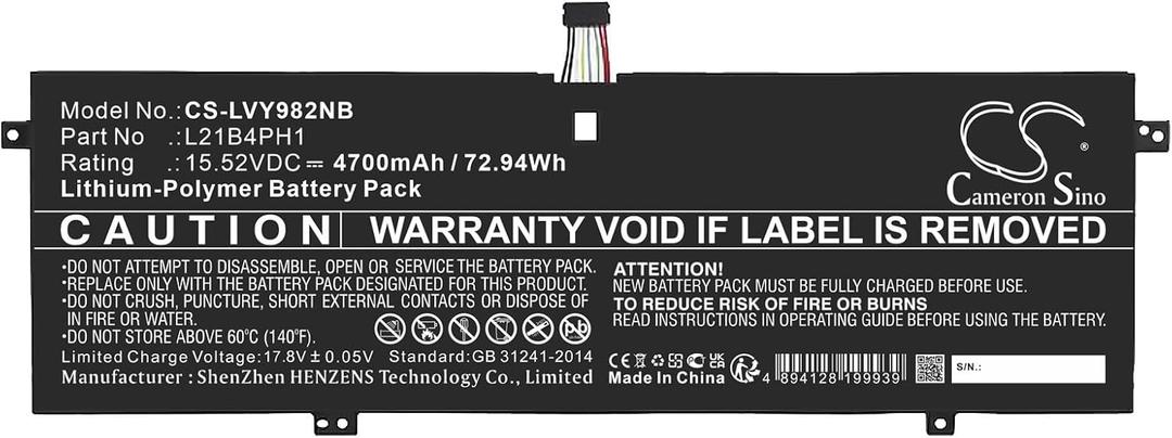 4700mAh/15.52V Battery Replacement for LEN0V0 P/N: 5B11F35903, 5B11F35905, 5B11F35906, L21B4PH1, L21C4PH1, L21D4PH1, L21L4PH1, L21M4PH1, SB11F35904