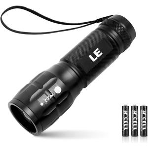 Lighting EVER LED Flashlights High Lumens, Small Flashlight, Waterproof, Adjustable Focus Flash Light for Outdoor, Emergency, AAA Batteries Included, Tactical & Camping Accessories (Black)