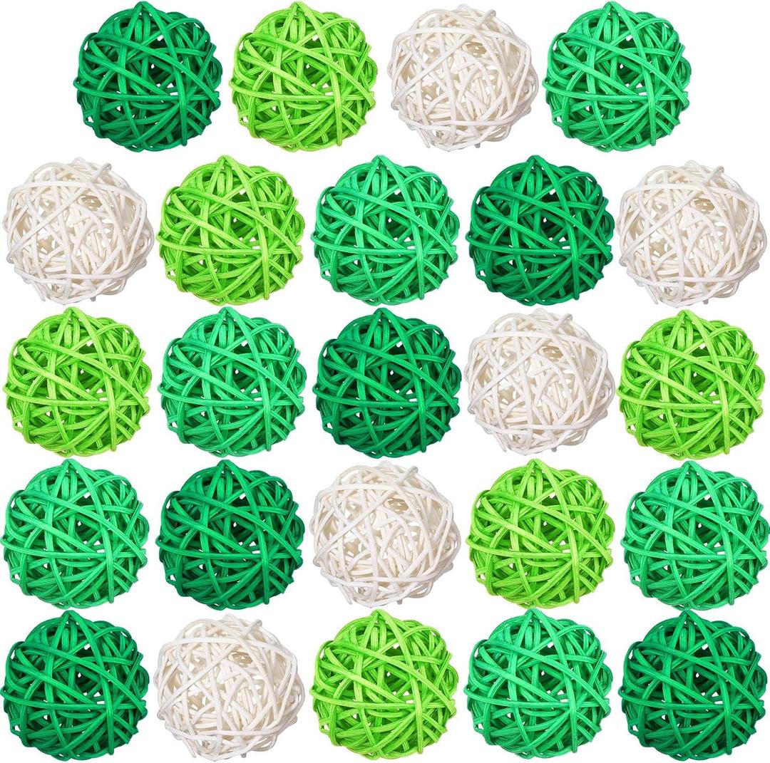 24 Pcs St Patrick's Day Decoration Wicker Ball Vase Filler 1.8 Inch Light Green Dark Green White Balls for Saint Patrick's Day Table Shelf Bowl Vase Fillers Home Supply