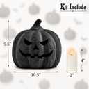 Halloween Decorations - Fall Decor - Black Handmade Terracotta Pumpkin Jack O' Lantern with Flameless Candle - Cute Farmhouse Table Centerpieces Decoration for Indoor Outdoor Front Porch