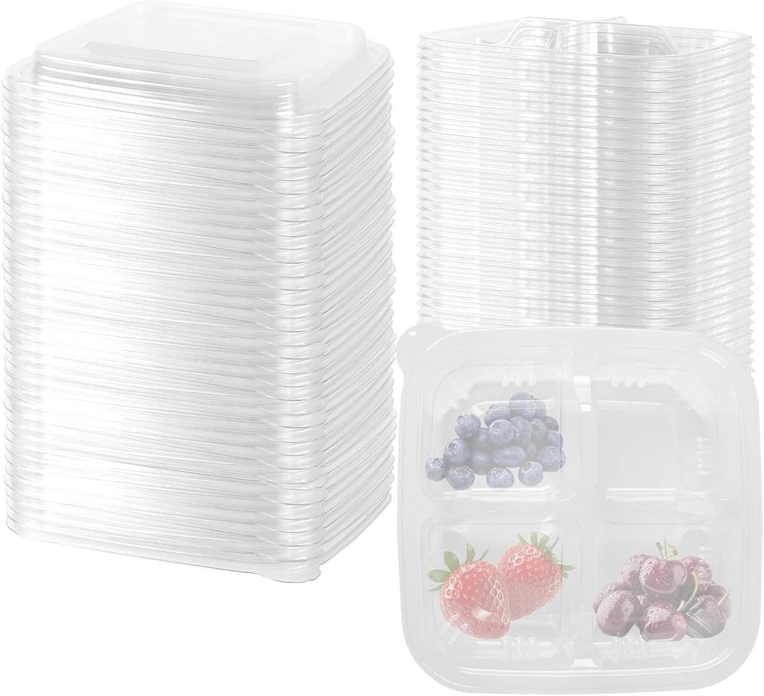 JAPCHET 70 Pack Clear Bento Snack Containers, 4 Compartment Plastic Snack Containers with Lids, Lunchable Food Storage Containers for Office, Work and Travel