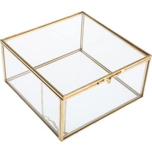 HighFree Vintage Glass Box with Lid - Clear Jewelry Glass Display Box Keepsake Box - Home Decor Decorative Box for Trinket Rings Bracelet (Gold, Small)