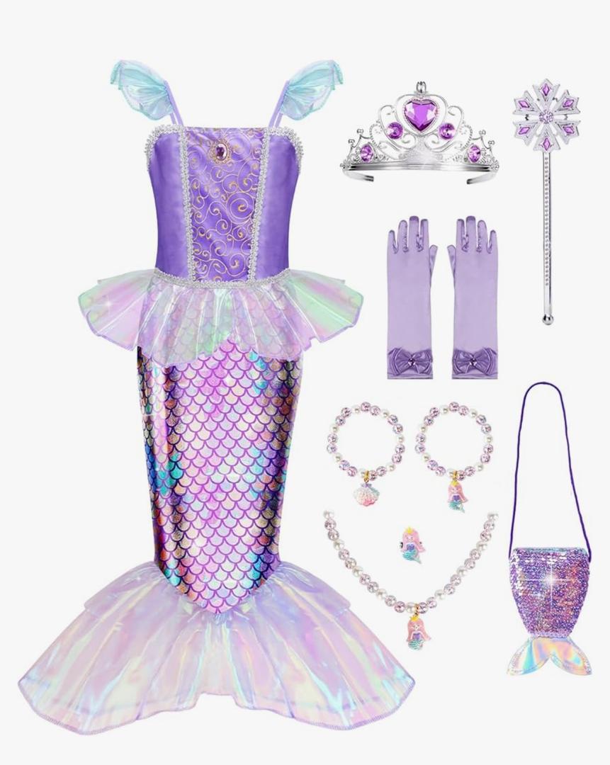 Meland Mermaid Dress - Little Mermaid Costume with Bag for Girls 3-10, Princess Dress Up for Birthday Gift, Halloween Costume 5-6Y. Meland Mermaid Dress - Little Mermaid Costume with Bag for Girls 3-10, Princess Dress Up for Birthday Gift, Halloween Costume 5-6Y.