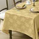 Romanstile Gold Christmas Jacquard Tablecloth - Rectangle Waterproof Damask Rose Floral Pattern Decorative Table Cloth, Heavy Weight Fabric Table Cover for Dining/Party/Holiday - 60 x 84 Inch