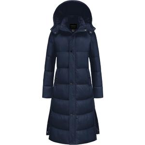 Chrisuno Women's Long Winter Coat Warm Windproof Quilted Puffer Jacket Thicken Puffy Parka With Hood (XX-Large, Navy)