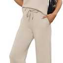 SAMPEEL Two Piece Sets for Women Casual Travel Vacation Outfits Summer Wide Leg Crop Pants Lounge Sets Size M