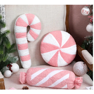 3 Pcs Christmas Pillows Decorative Throw Pillows Candy Merry Christmas Tree Stuffed Wool Soft Xmas Plush Cushion for Sofa Couch Bedroom Living Room(Pink)