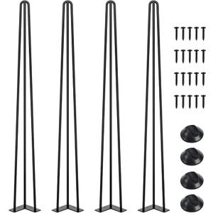 SMARTSTANDARD 42 Inch Hairpin Table Legs, 3 Steel Rods 1/2 Inch Pipe Diameter, 800lbs Load Capacity, Mid-Century Style for Coffee Table, Side Table, Night Stand (Black, 4PCS)