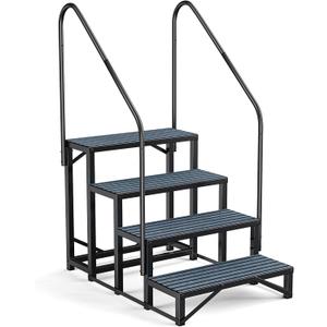 RV Steps Spa Steps with Handrail -4 Step Hot Tub Steps Trailer Steps Mobile Home Stairs for 5th Wheel RV, Trailer, Hot Tub, Pool, Porch with Non-Slip Mats