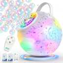 Rechargeable Bubble Machine - Auto 90°/360° Rotation, Remote Control and 7 Colors RGB LED Light, Bubbles Maker Toys for Kids, Bubbles for Wedding Parties, Easter Birthday and Xmas Gift for Boys Girls