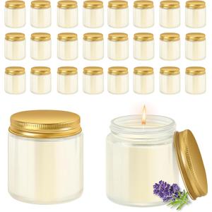 ACITHGL 24 Pcs 4oz Mini Mason Jar Candles Small Lavender Scented Candles Bulk Aromatherapy Ideal Souvenir Favors for Wedding Birthday Party (Gold, 24)
