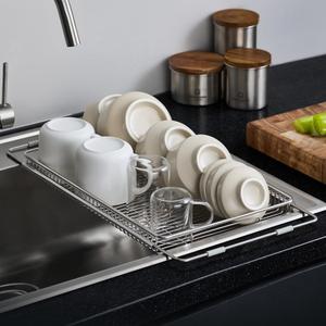 WAGENSTEIGER Stainless Steel Extendable Dish Drying Rack and Organizer Over The Kitchen Sink, Vegetables & Fruits Rinse Rack, Dish Drying Tray, Kitchen Strainer Colander, Foldable Rinsing Station
