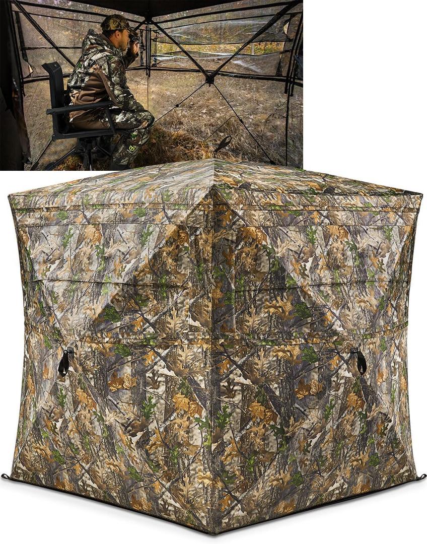 TIDEWE Hunting Blind 270°See Through with Carrying Bag, Pop Up Ground Blinds, Portable Resilient Hunting Tent (Forest Fade Camo, 2-3 Person)