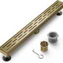Brushed Titanium Gold Shower Drain 28 Inch, 304 Stainless Steel Linear Shower Drain with Removable Brick Pattern Grate - Adjustable Rectangular Shower Floor Drain with Hair Strainer, Linear Drain