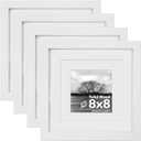 Egofine 8x8 Picture Frames 4 PCS - Made of Solid Wood Covered by Plexiglass for Table Top Display and Wall Mounting Photo Frame for Pictures 4x4/6x6 with Mat White