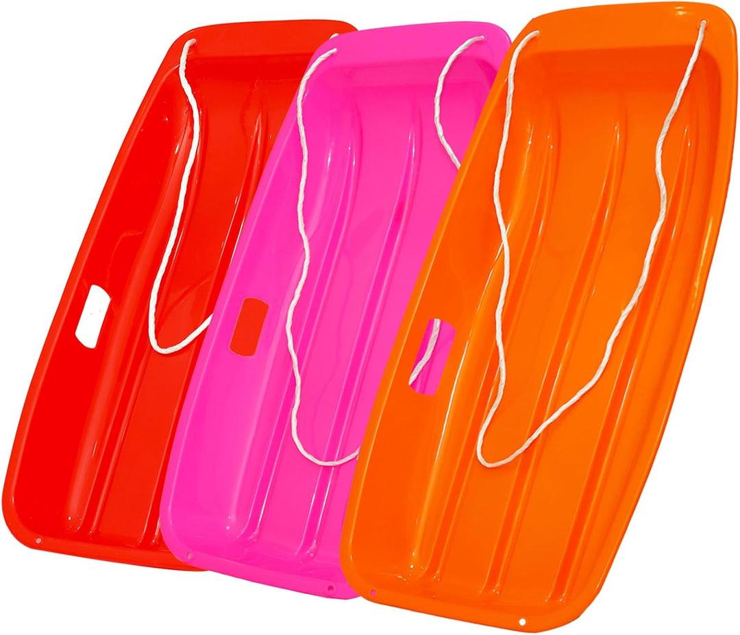 35 Inch All-Season Snow Sled, 2-Person Heavy Duty Plastic Toboggan with Pull Rope, 2 Handles,Reinforced Structure, Wider and Thicker Design with High Weight Capacity (Red-Pink-Orange)