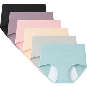 ZJHTK High Waist Incontinence Underwear for Women, Cotton Incontinence Protective Briefs, Washable Ladies Panties, 6pcs (X-Large, Multi Colored)