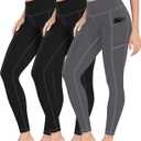 MIRITY High Waist Yoga Leggings with Pockets for Women - Buttery Soft Workout Stretchy Yoga Pants Pack of 3 (Medium)