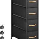 Narrow Dresser Storage Tower with 4 Drawers, Slim Dresser Chest of Drawers with Steel Frame, Wood Top, Dresser for Bedroom, Bathroom, Small Spaces, Laundry, Closet (Black) (18.9"D x 7.9"W x 29.5"H (4 Drawers))