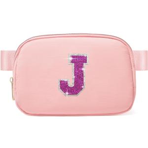 2 x 6 7 8 9 10 11 12 Year Old Girl Gifts Personalized Birthday Gifts for Her Sister Daughter Initial Crossbody Bag Fanny Pack Purse for Teen Girl Gifts Trendy Stuff Preppy Stuff (Light Pink-J)
