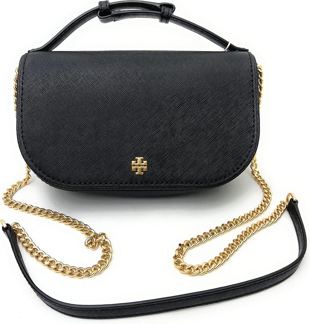 Tory Burch Emerson Top Handle Women's Saffiano Leather Crossbody Bag (Black)