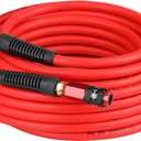Hybrid Air Hose 1/4 In. x 50 ft, Lightweight, Flexible, Durable Air Compressor Hose with Aluminum Universal Quick Coupler and Industrial Plug, Red