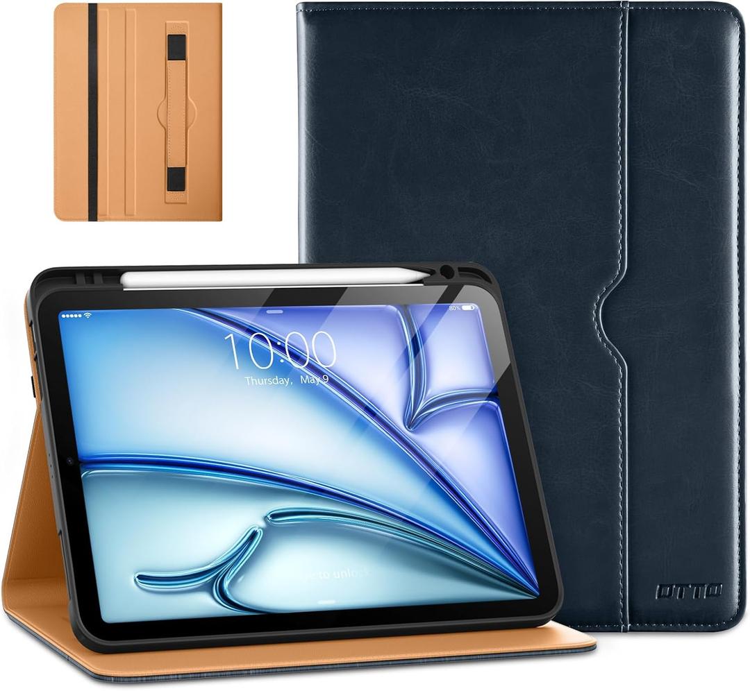 DTTO for iPad Air 11-inch Case M3/M2 (2025/2024), iPad Air 5th / 4th Generation (2022/2020), Premium Leather Business Folio Stand Cover with Pencil Holder - Auto Sleep/Wake, Blue