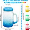 16 oz Glass Mason Jars with Handles Set Of 4 Colored Frosted and Metal Lids and Hard Plastic Straws Drinking Glasses Cups Mug Set for Iced Coffee, Tea