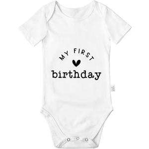 My First Birthday Bodysuit, Baby Boys Girls Cotton Romper Jumpsuit Outfits Short-Sleeve Toddler 0-24 Months (White)