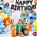 2 x Sports Birthday Party Decorations Football Basketball Baseball Soccer Balloons, Aluminium Foil Happy Birthday Banner Sports Themed Party Supplies for Boys Kids