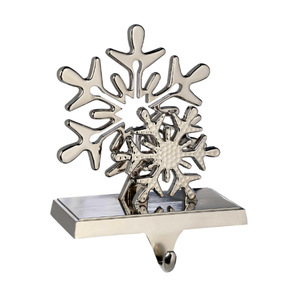 Sunepany Silver Snowflake Christmas Stocking Holders for Mantle Stocking Hangers Set of 2 Stocking Hooks Fireplace Mantel Decor