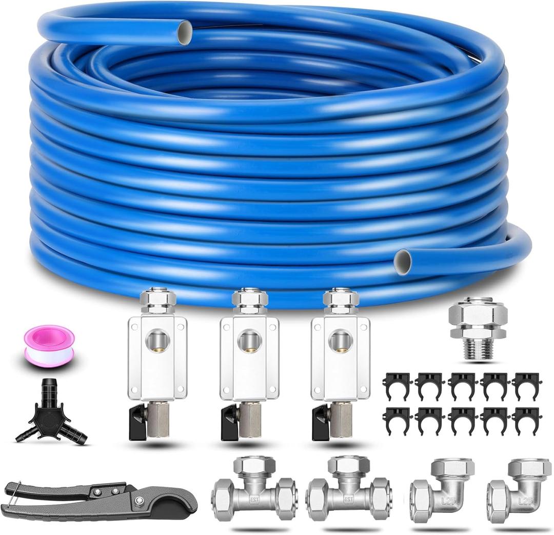 Howaoo 3/4" x 100ft Compressed Air Line Kit, Shop/Garage HDPE-Aluminum Air Line Kit for Compressor, Leak-Proof & Easy to Install (3/4" 100FT)
