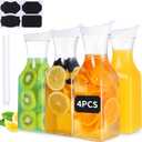 Plastic Carafe with Lid, Pack of 4, 1 Liter Mimosa Bar Supplies Large Square Base Clear Beverage Milk Drink Water Juice Containers for Mimosa Bar Fridge (4)