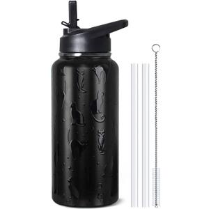 32 oz Halloween Tumbler 3d-Printed Black Cat Tumblers Insulated Water Bottle with Straws and Flip Lid Stainless Steel Goth Cup Spooky Gifts for Men Women