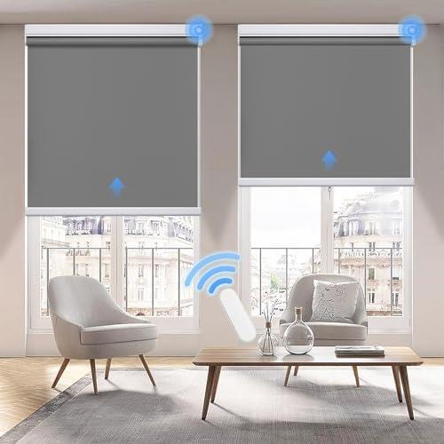Grandekor Motorized Roller Shade with Remote Control,Motorized Blinds 100% Blackout Electric Shades, Cordless Window Blinds Shades for Bedroom Living Room Office,Dark Grey,W35 xH72