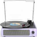 Turntable Vinyl Record Players New Sleek Turn Tables with Speakers Belt-Driven All-in-one LP Phonograph 3-Speed Bluetooth Wireless Playback Headphone AUX RCA Auto Stop Pale Light Purple