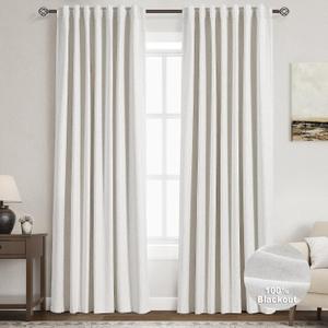 Nanspring 100% Blackout Linen Curtains 84 Inch Length 2 Panels Set for Bedroom Cream Ivory Black Out Curtain for Living Room Back Tab Neutral Boho Modern Farmhouse Decor Natural Luxury Drapes 52x84