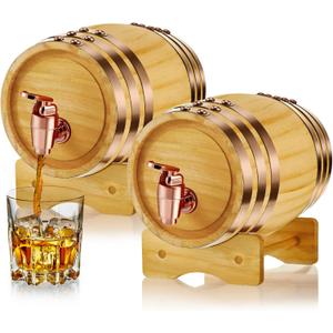 Thyle 2 Pcs 1 Liter Vintage Whiskey Barrel Cocktail Tequila Rum Spirits Liquors Whiskey Dispenser Alcohol Cask Barrel with Stand for Home Table Display Storage