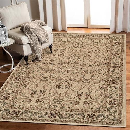 Superior Indoor Area Rug, Plush Carpet Cover, High-Traffic Rug, Apartment Rugs, Bedroom, Living Room, Office, Kitchen, Floral Scroll Floor Decor, Heritage Collection, 8' x 10', Ivory